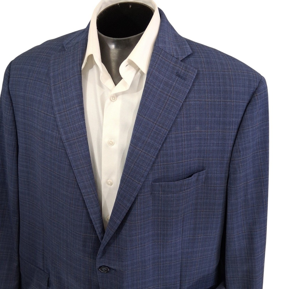 Hart Schaffner Marx Suit Mens 50R Blue Plaid Chicago Fit Wool 2-Piece Ventless